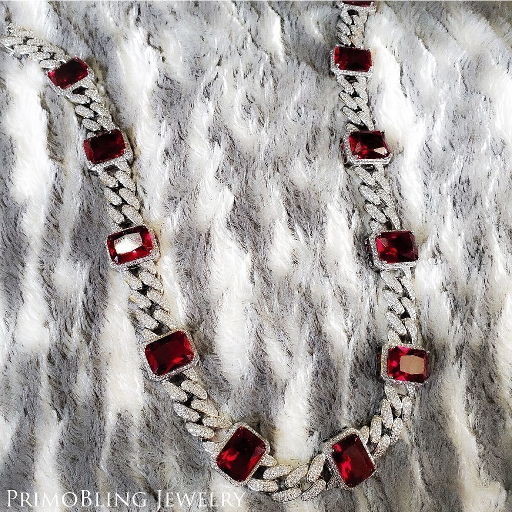 Diamond & Ruby Cuban Link Chain - Picture 4 of 5